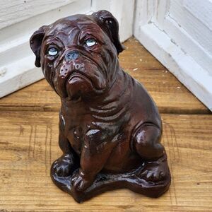 Sassy MCM English Bulldog Expressive Face Brown Sitting Cement Statue Figure 6x4